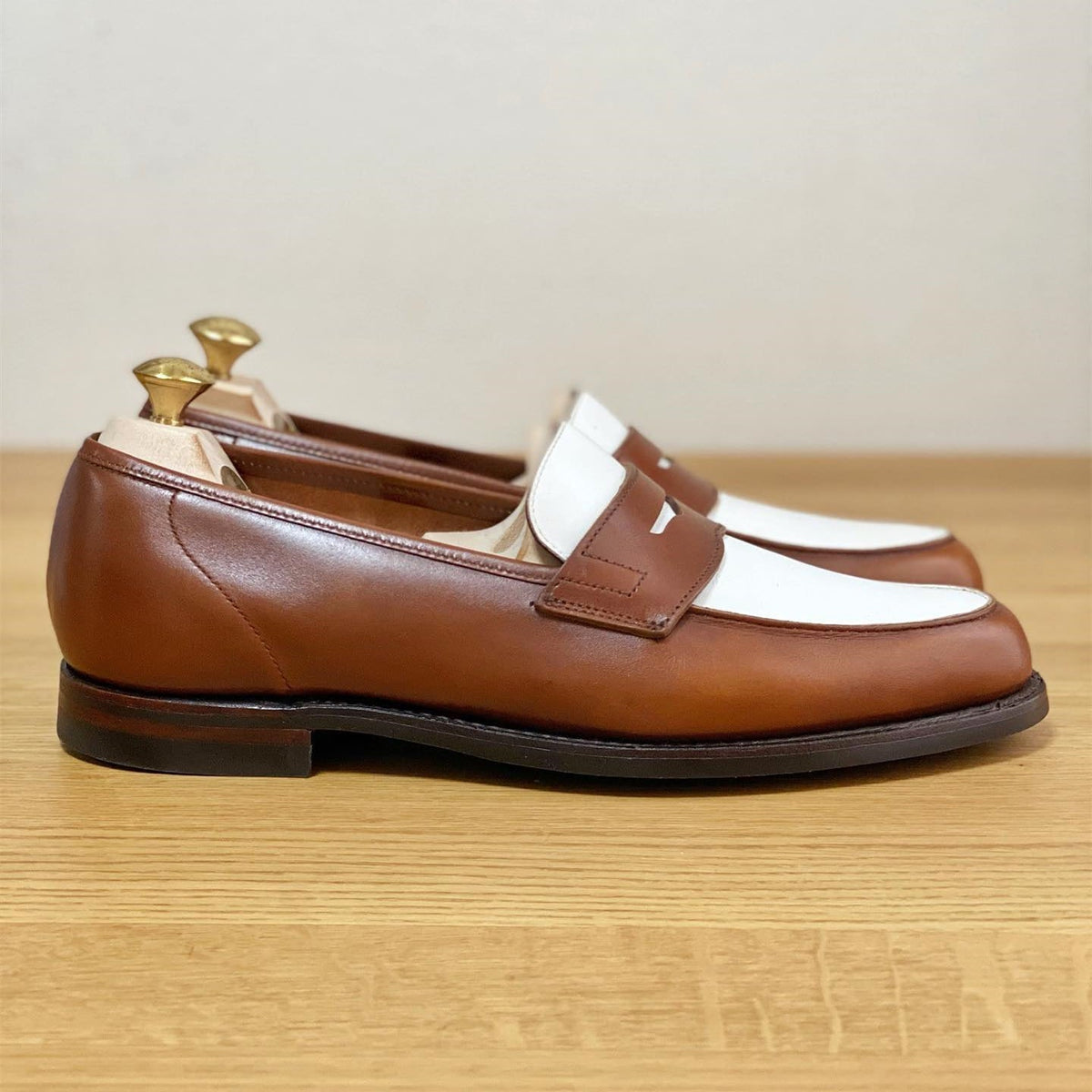 Classic Brown and White Handmade Loafers