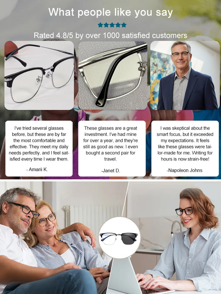 🔥【100-700° Intelligent Focusing】Auto-focus blue light blocking reading glasses.