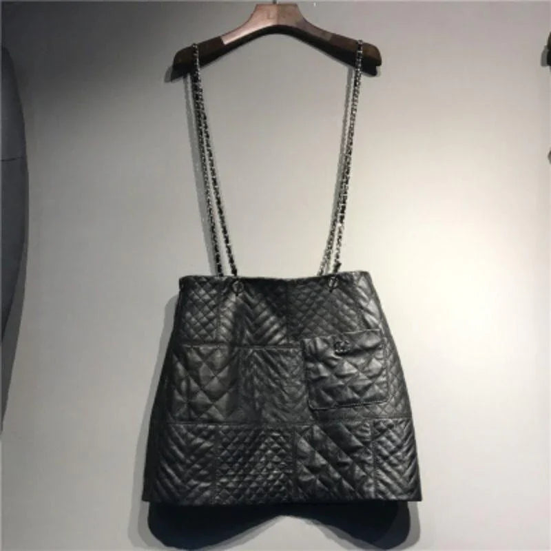 New Genuine Leather Diamond Chain Skirt For Women 10240108LY07