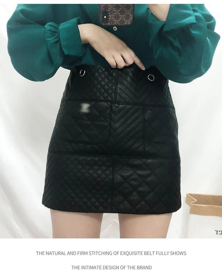 New Genuine Leather Diamond Chain Skirt For Women 10240108LY07