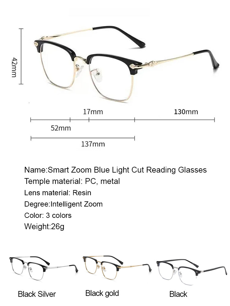 【✨️100-700° Intelligent Focusing】Ultra-light and comfortable blue light blocking glasses for presbyopia.
